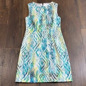 T Tahari Blue/Green Snake Print Sheath Dress